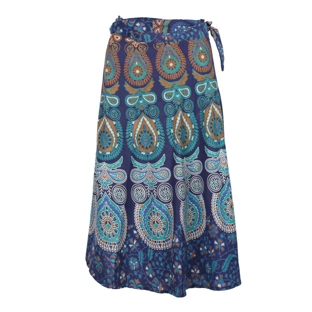 Peacock Print Mid Length Cotton Wrap Skirt