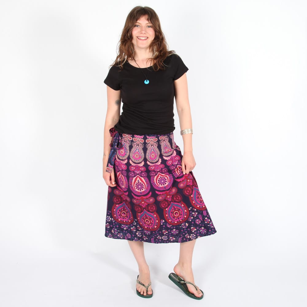 Peacock Print Mid Length Cotton Wrap Skirt