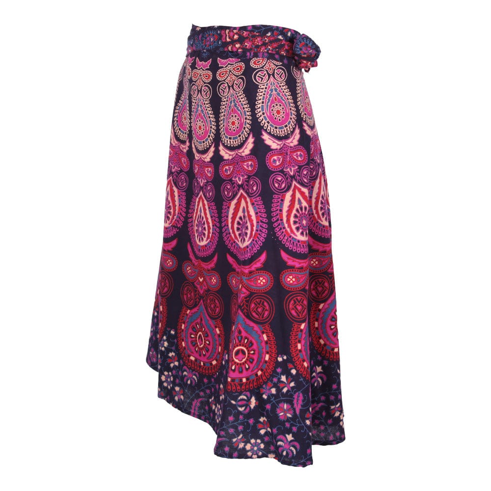 Peacock Print Mid Length Cotton Wrap Skirt