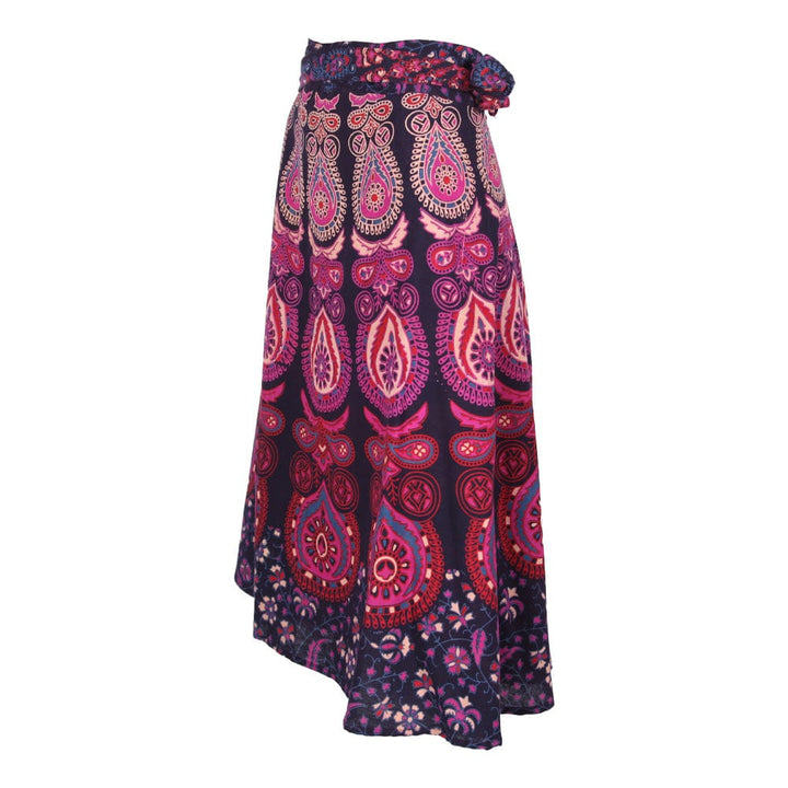 Peacock Print Mid Length Cotton Wrap Skirt