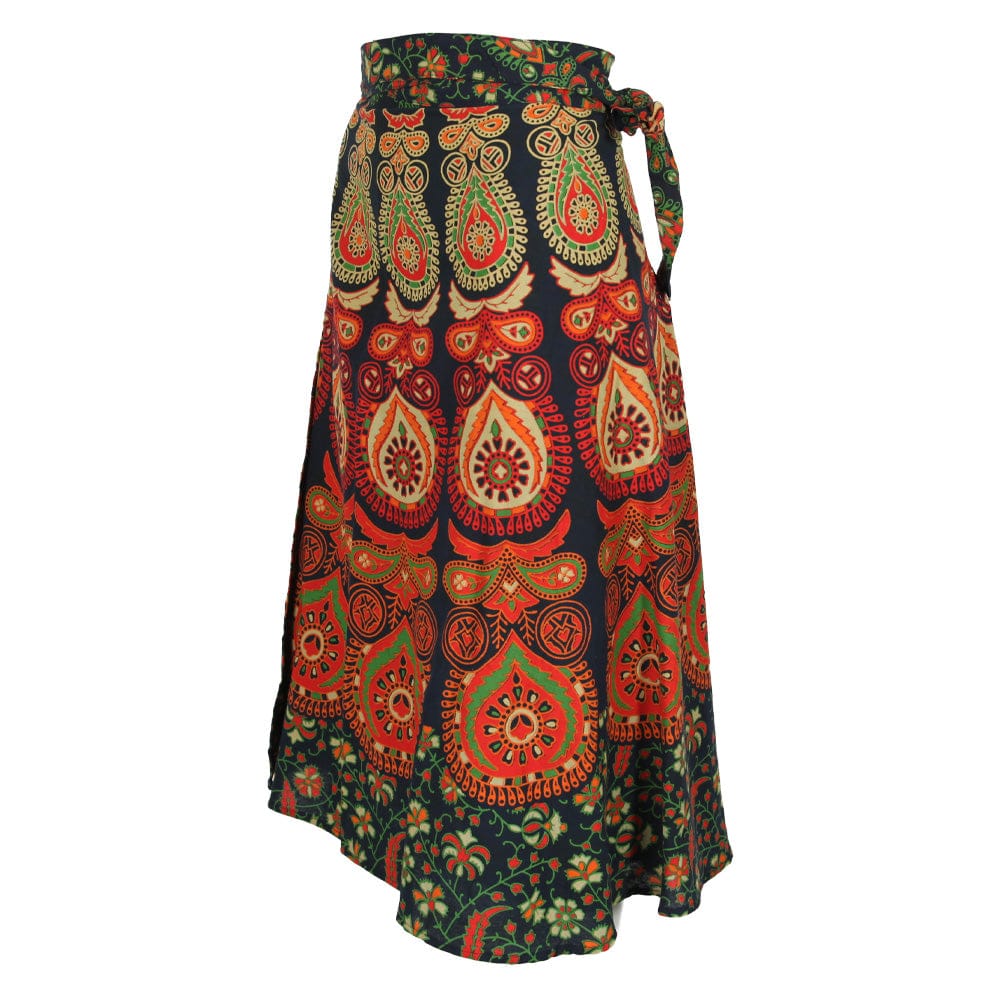 Peacock Print Mid Length Cotton Wrap Skirt