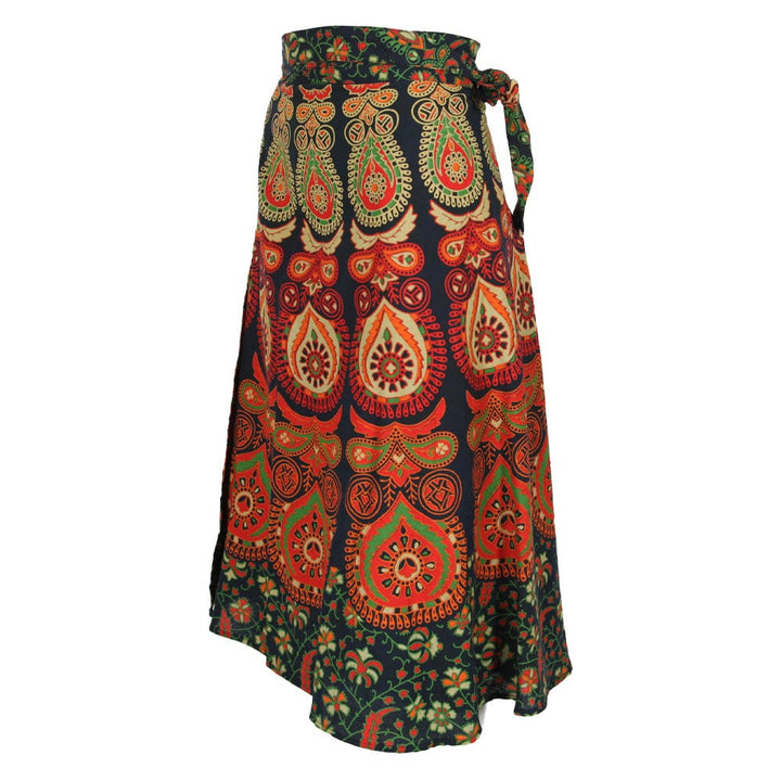 Peacock Print Mid Length Cotton Wrap Skirt
