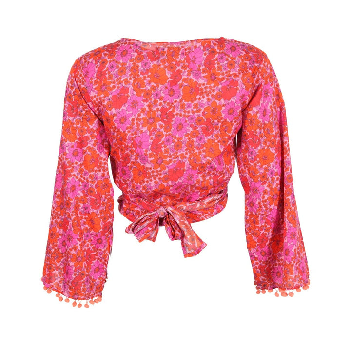 Flower Print Pom Pom Wrap Top