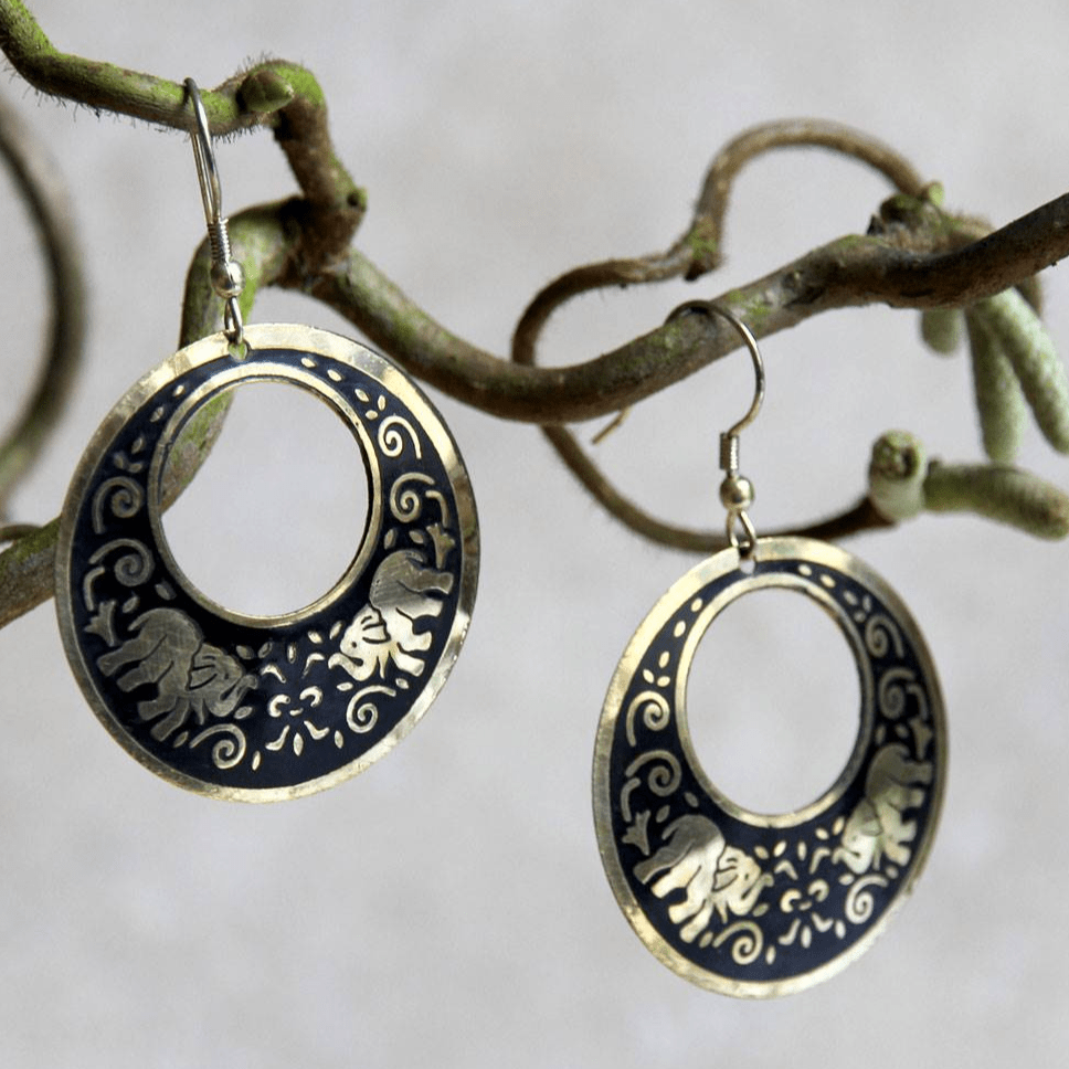Engraved Elephant Hoop Earrings