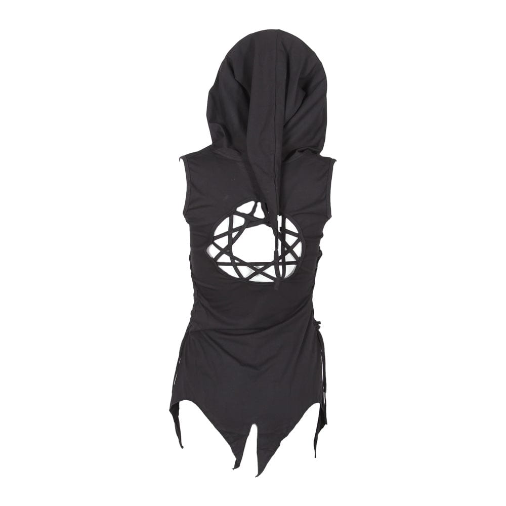 Cutout Sleeveless Hooded Top