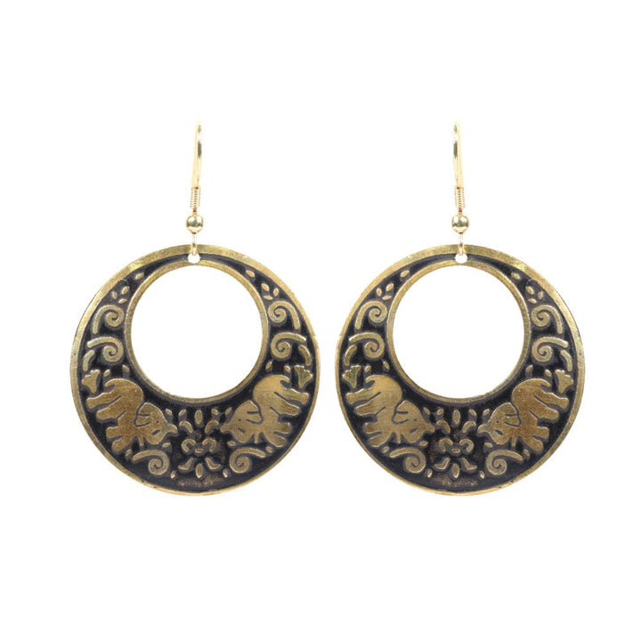 Engraved Elephant Hoop Earrings