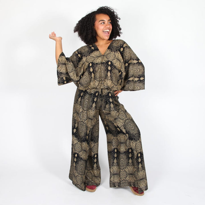 Faux Wrap Mandala Wide Leg Trousers