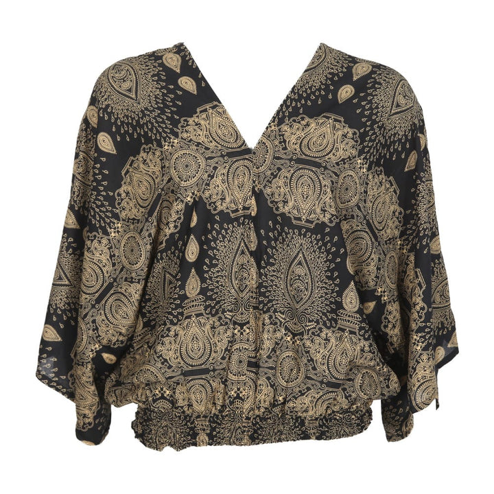 Relaxed Fit V-Neck Mandala Top