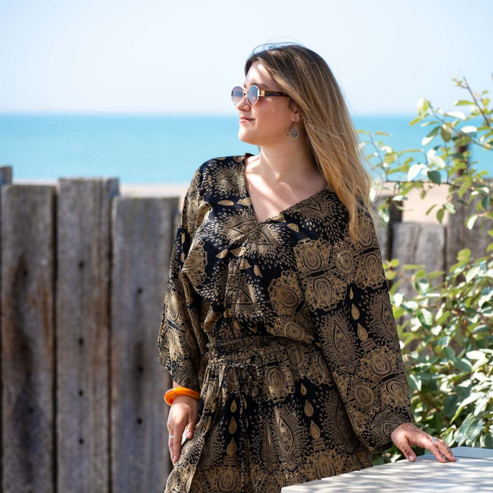 Relaxed Fit V-Neck Mandala Top