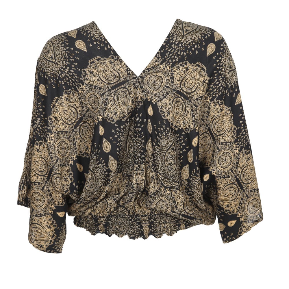 Relaxed Fit V-Neck Mandala Top