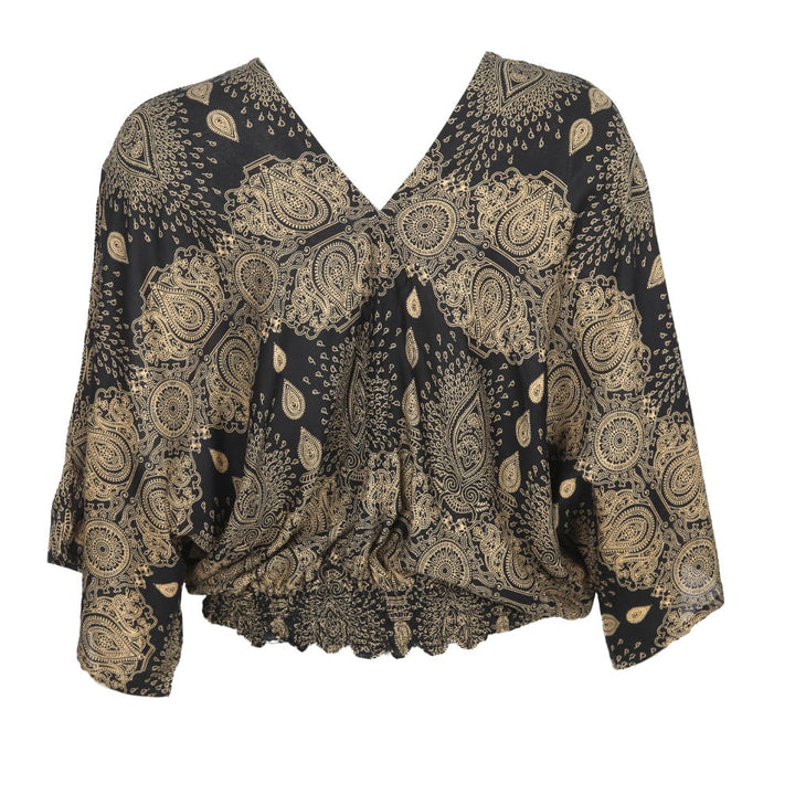 Relaxed Fit V-Neck Mandala Top