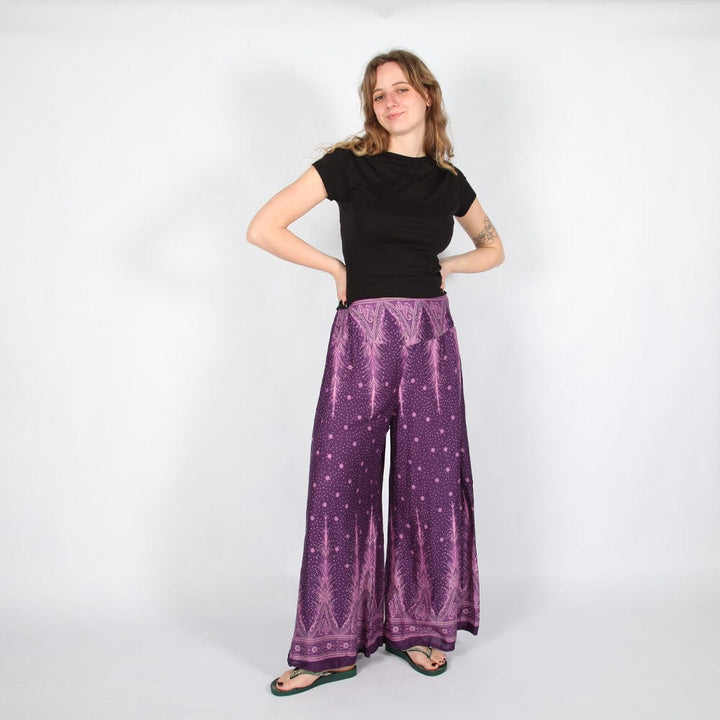 Feather Print Wide Leg Trousers