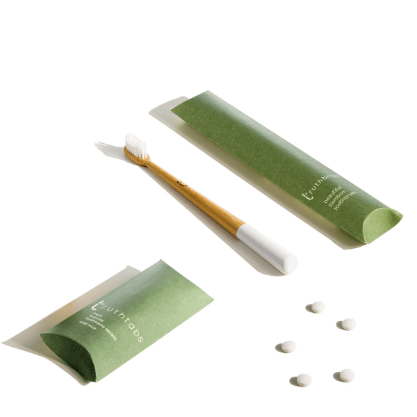 Truthbrush bamboo toothbrush and toothpaste tablets set