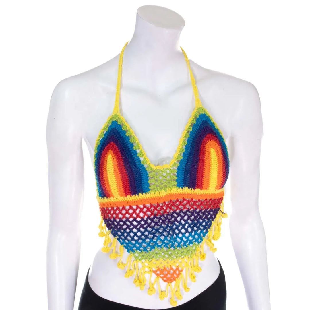 Crochet Halter Neck Bralette Tassel Top