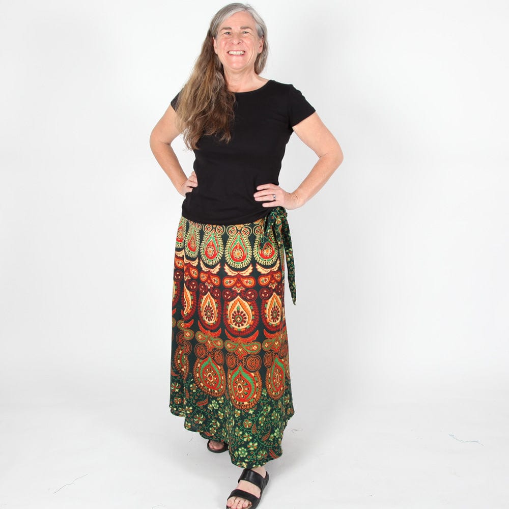 Peacock Print Long Cotton Wrap Skirt