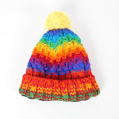 Chunky Knit Rainbow Pom Pom Hat