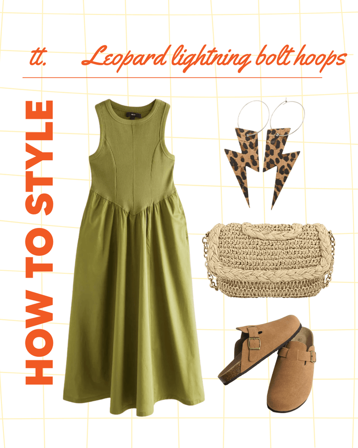 Leopard print lightning bolt earrings