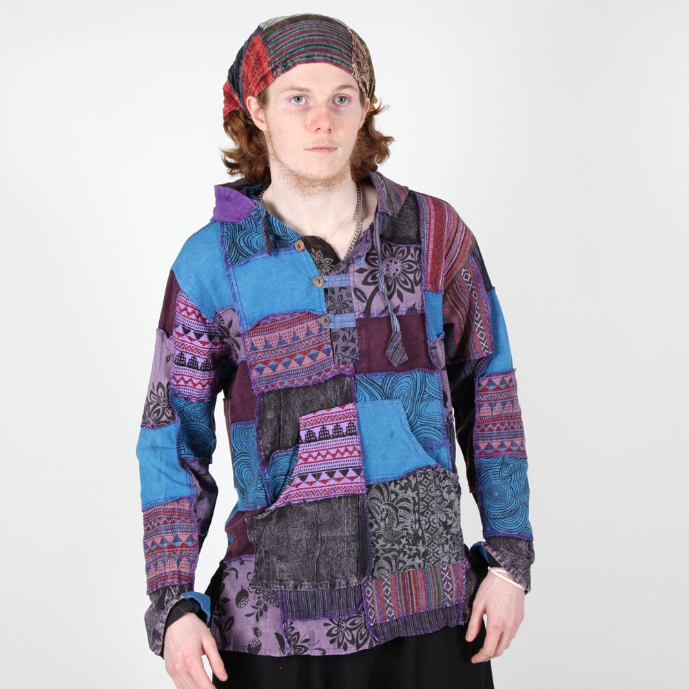 Men's Overdyed Patchwork Hooded Shirt