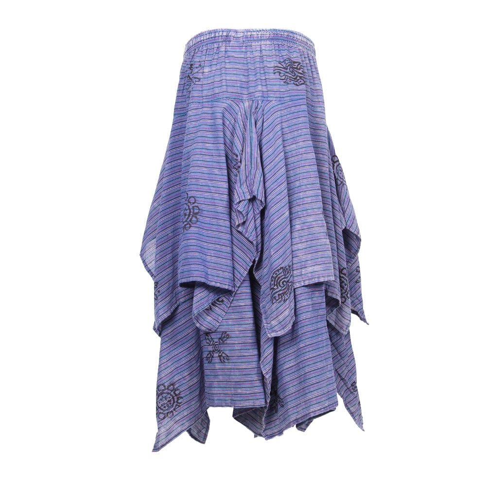 Women's Flowy Handkerchief Hem Midi Skirt - Boho Gypsy Embroidered Maxi Skirt With Elastic Waist
