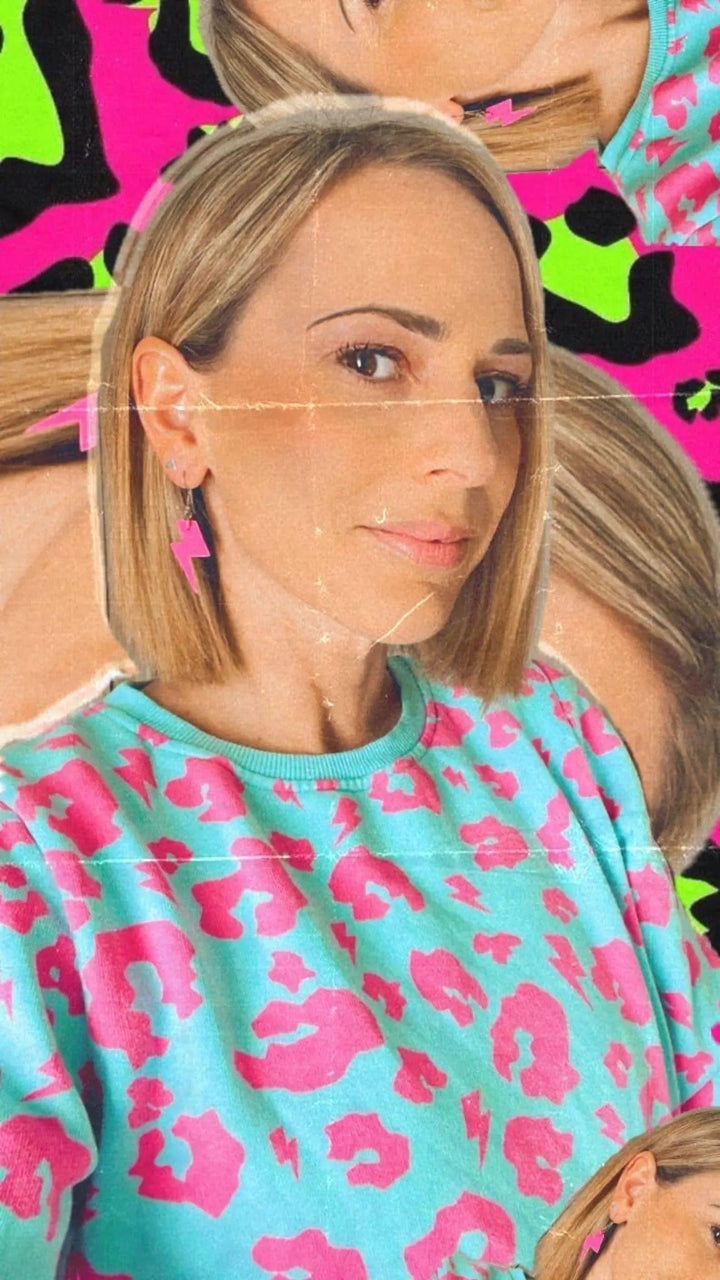 Mini neon pink cork lightning bolt earrings