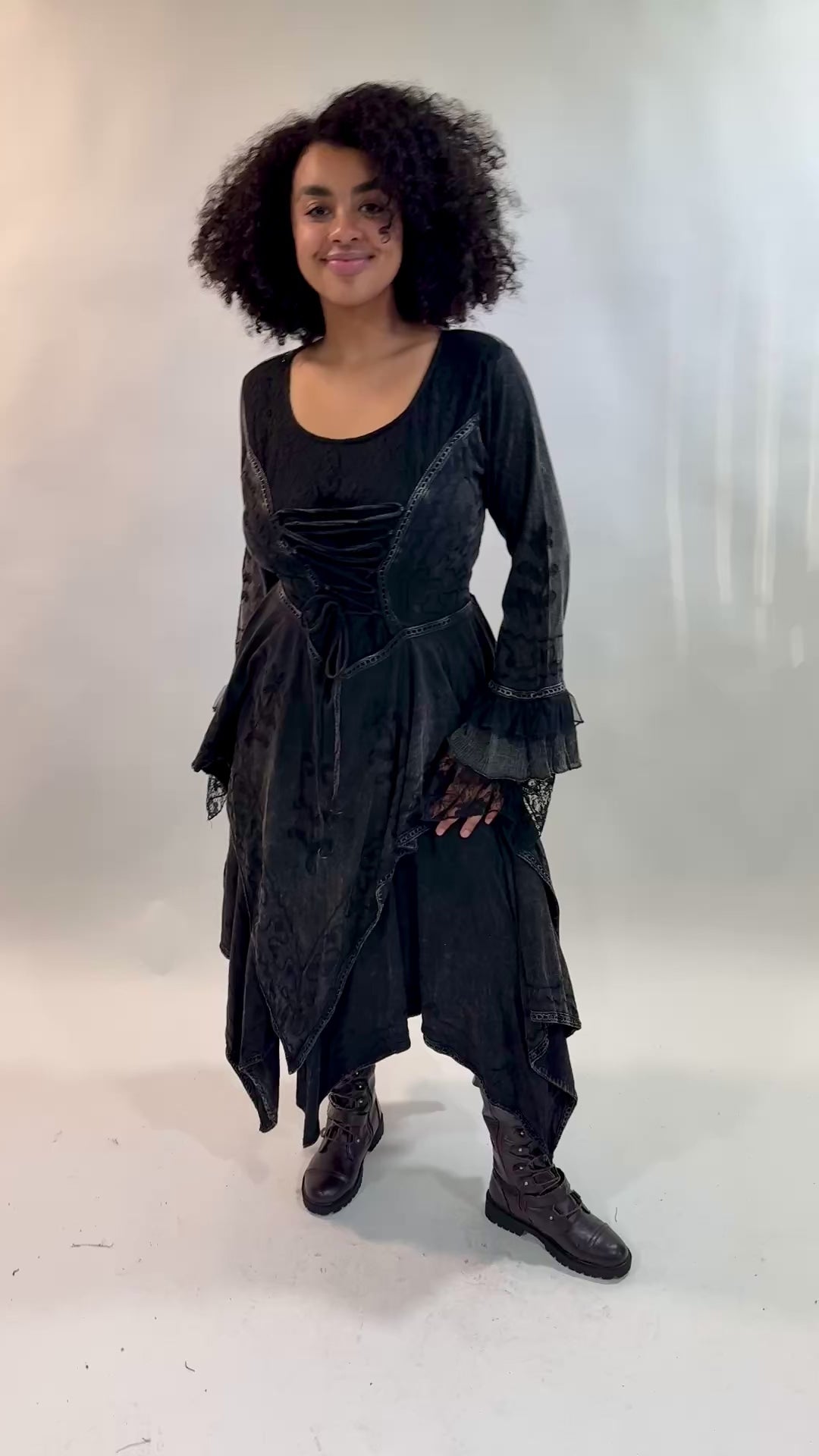 Long Sleeve Gothic Hanky Hem Dress