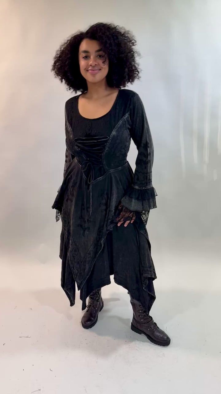 Long Sleeve Gothic Hanky Hem Dress
