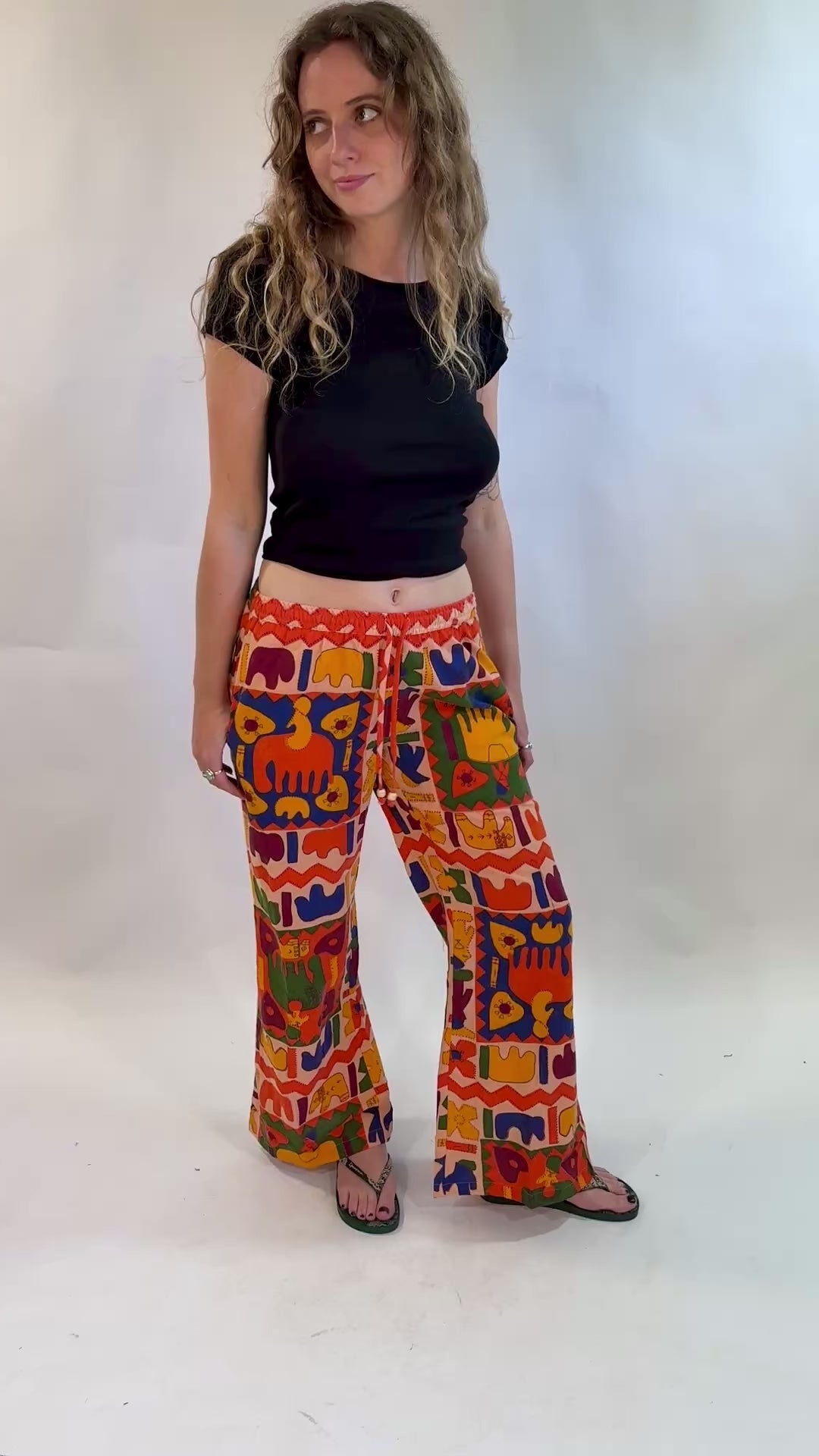 Abstract Block Print Elephant Trousers