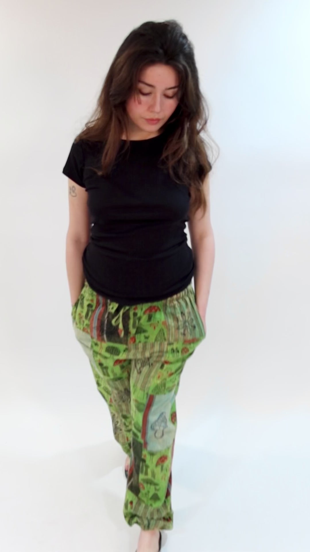 Patchwork Mushroom Print Trousers