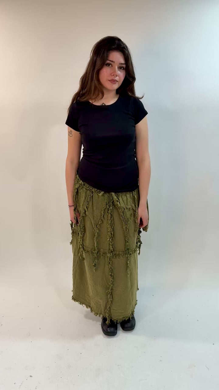 Distressed Maxi Skirt With Pouch