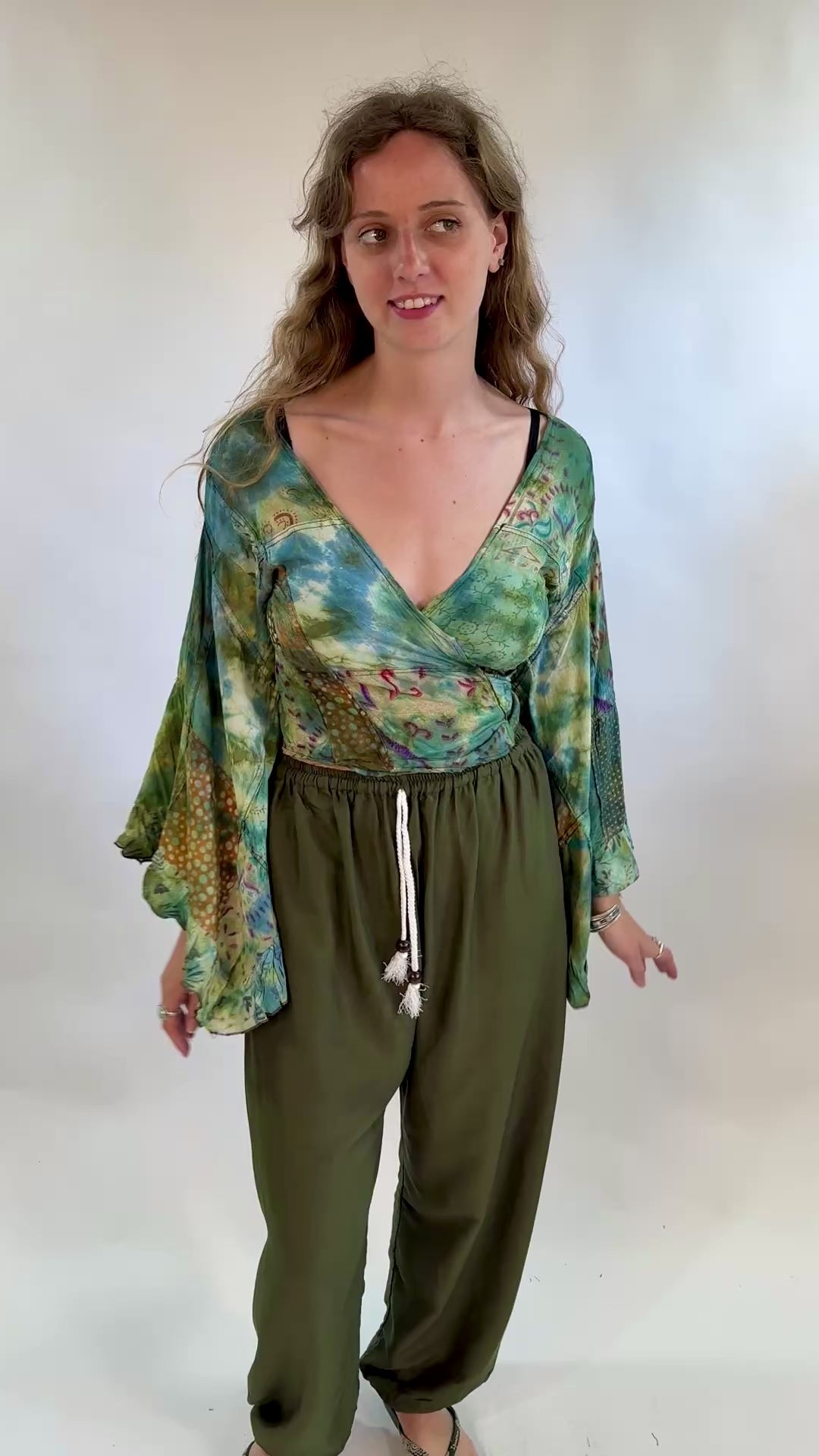 Tie Dye Bell Sleeve Wrap Top