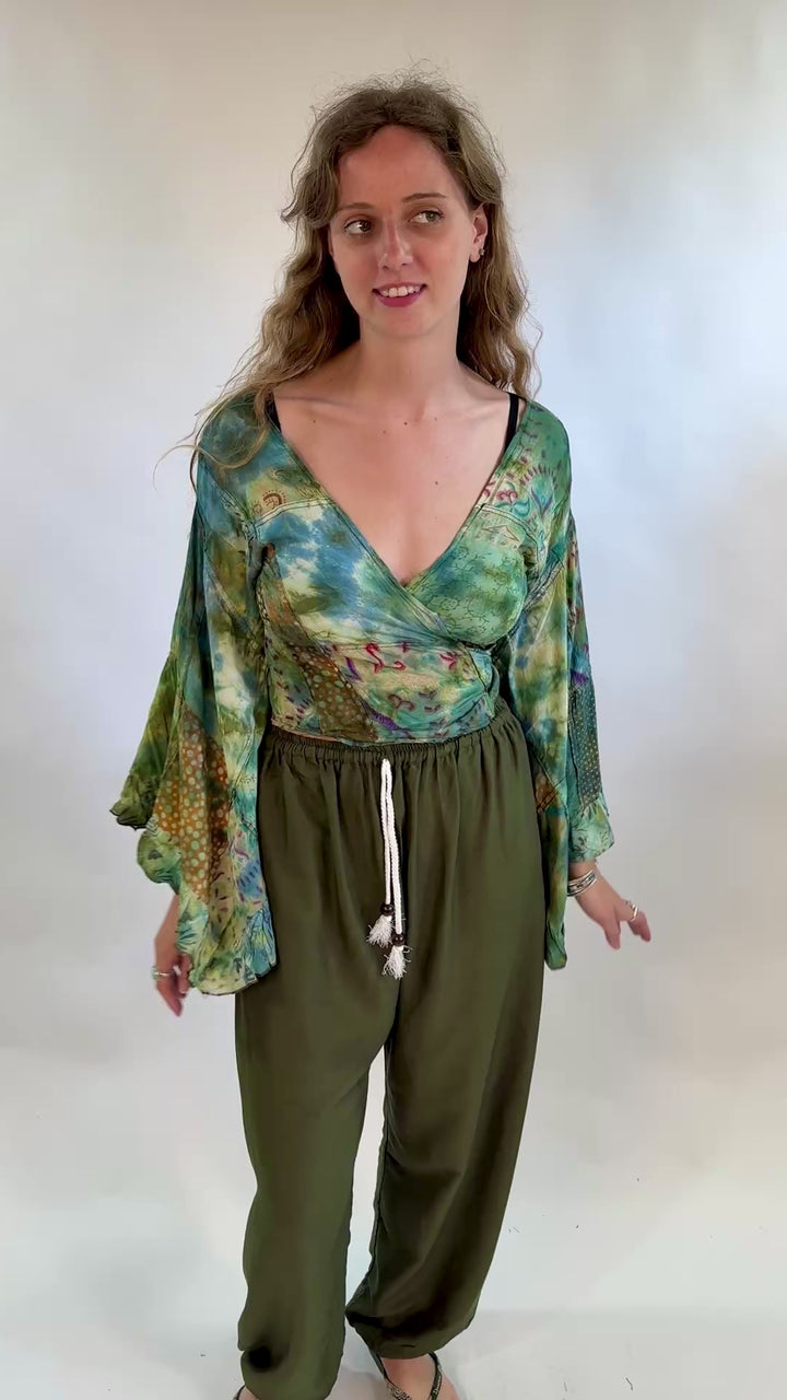 Tie Dye Bell Sleeve Wrap Top