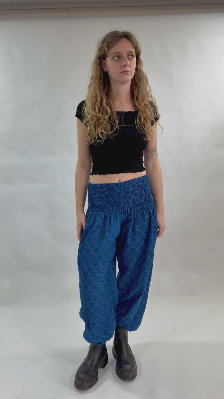 Indian Peacock Print Genie Pants