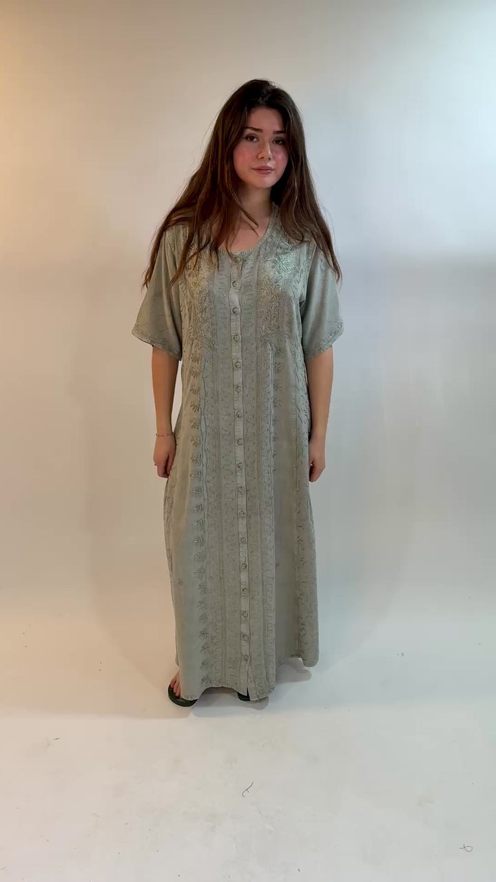 Embroidered Floral Button Through Dress