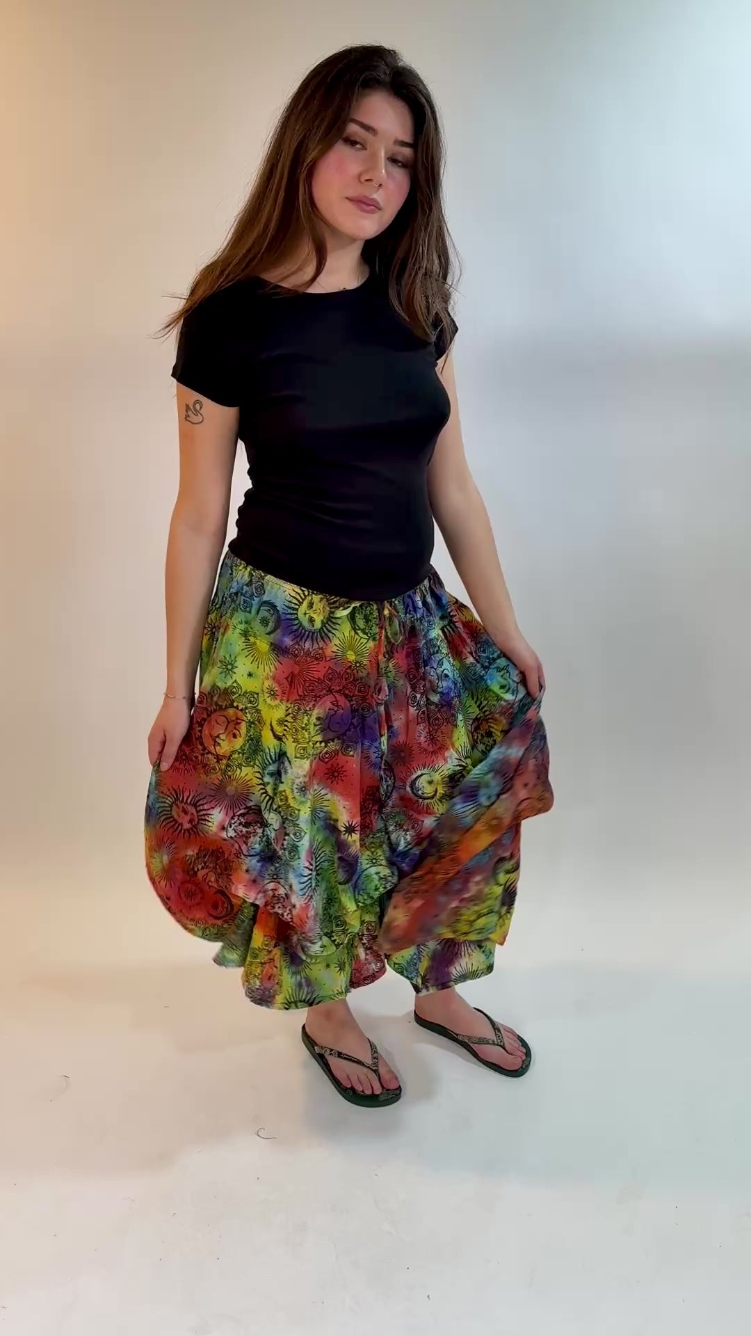 Sun & Moon Print Ruffle Skirt