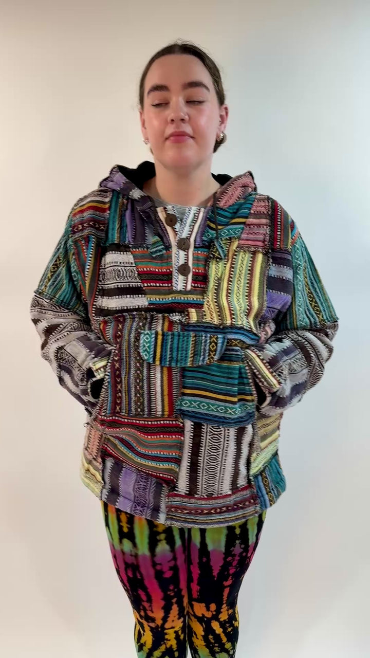 Fleece Lined Gheri Patchwork Hoodie