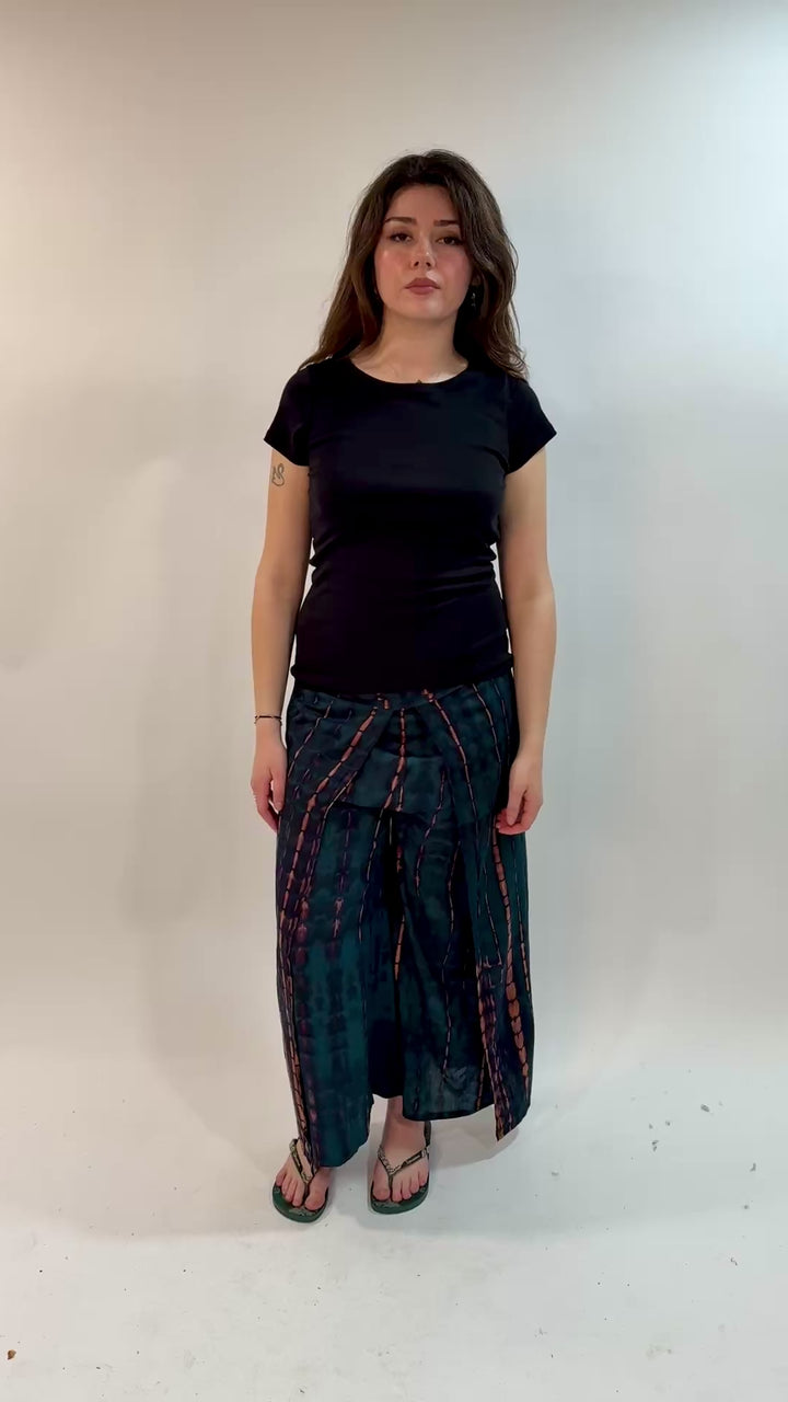 Wide Leg Tie Dye Wrap Trousers