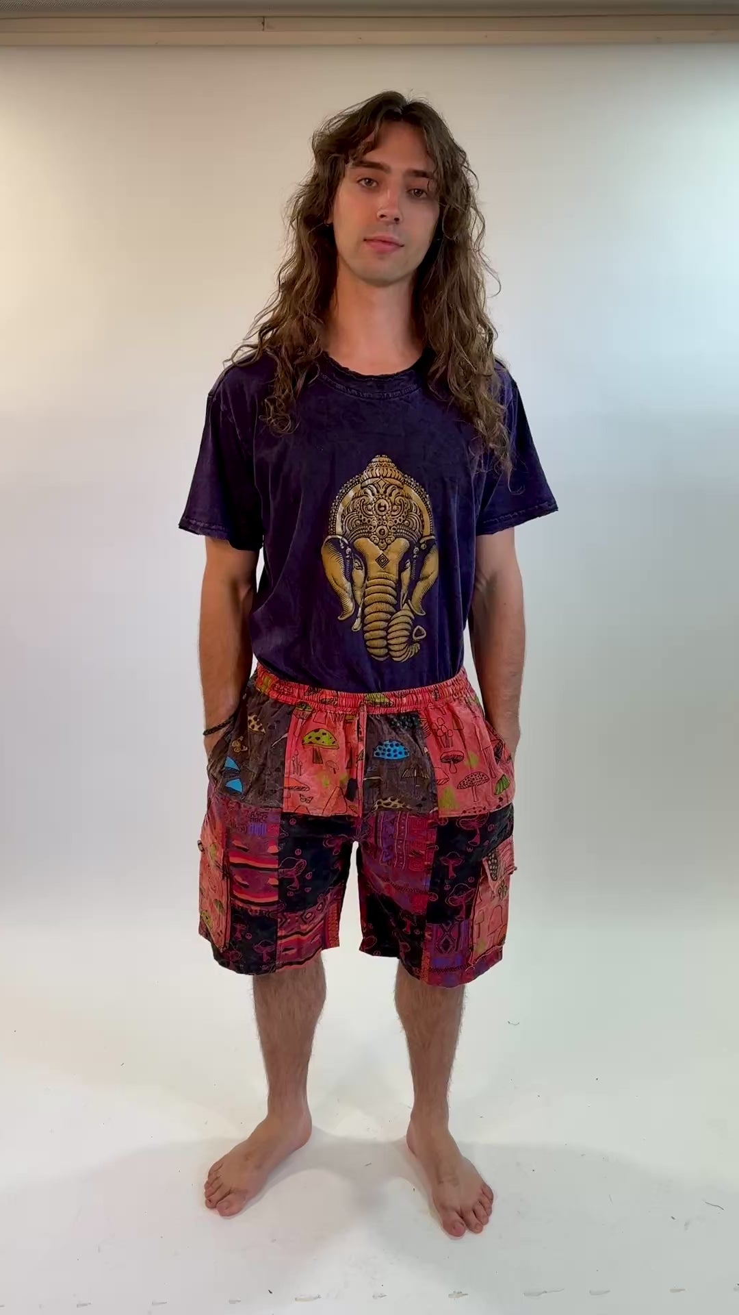 Patchwork Mushroom Print Cargo Shorts