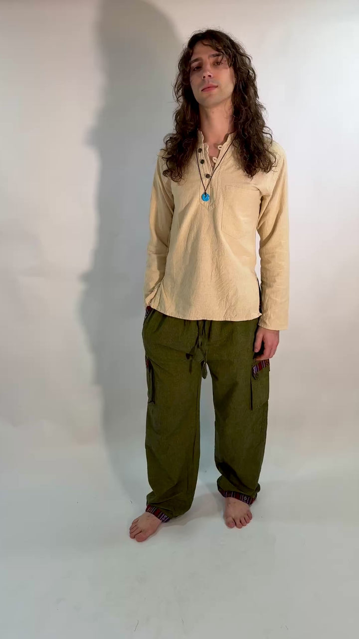 Hemp & Cotton Mix Collarless Shirt