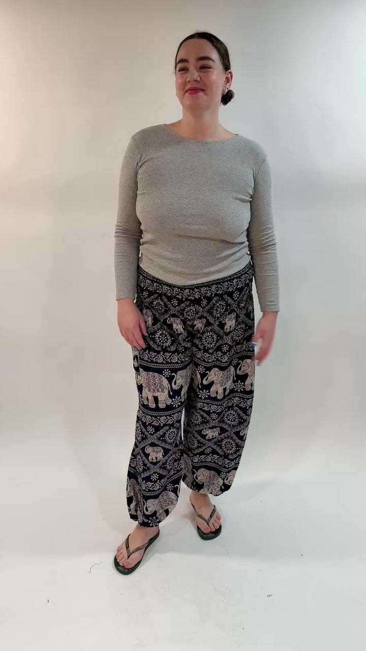 Plus Size Thai Elephant Print Harem Trousers
