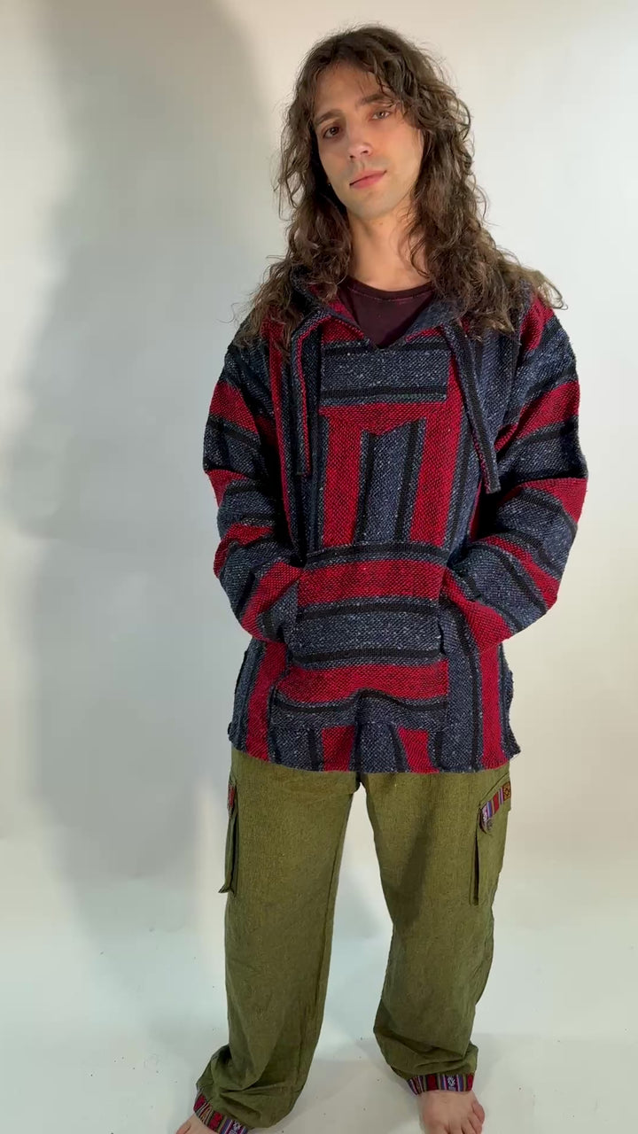 Men's Red and Blue Baja Hoodie