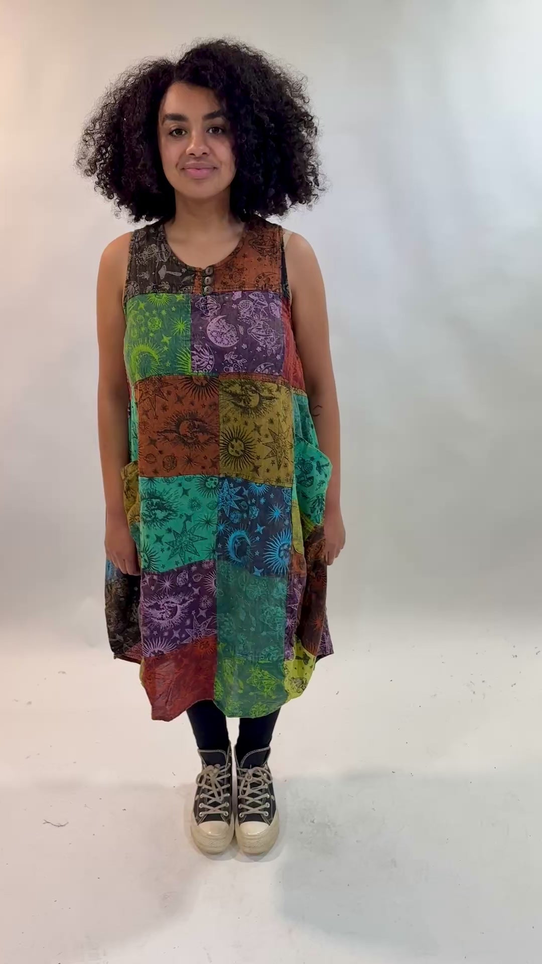 Sleeveless Patchwork Smock Dress