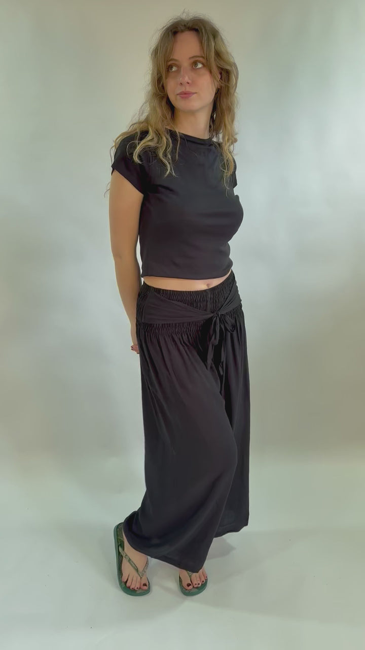 Wide Leg Tie Up Trousers
