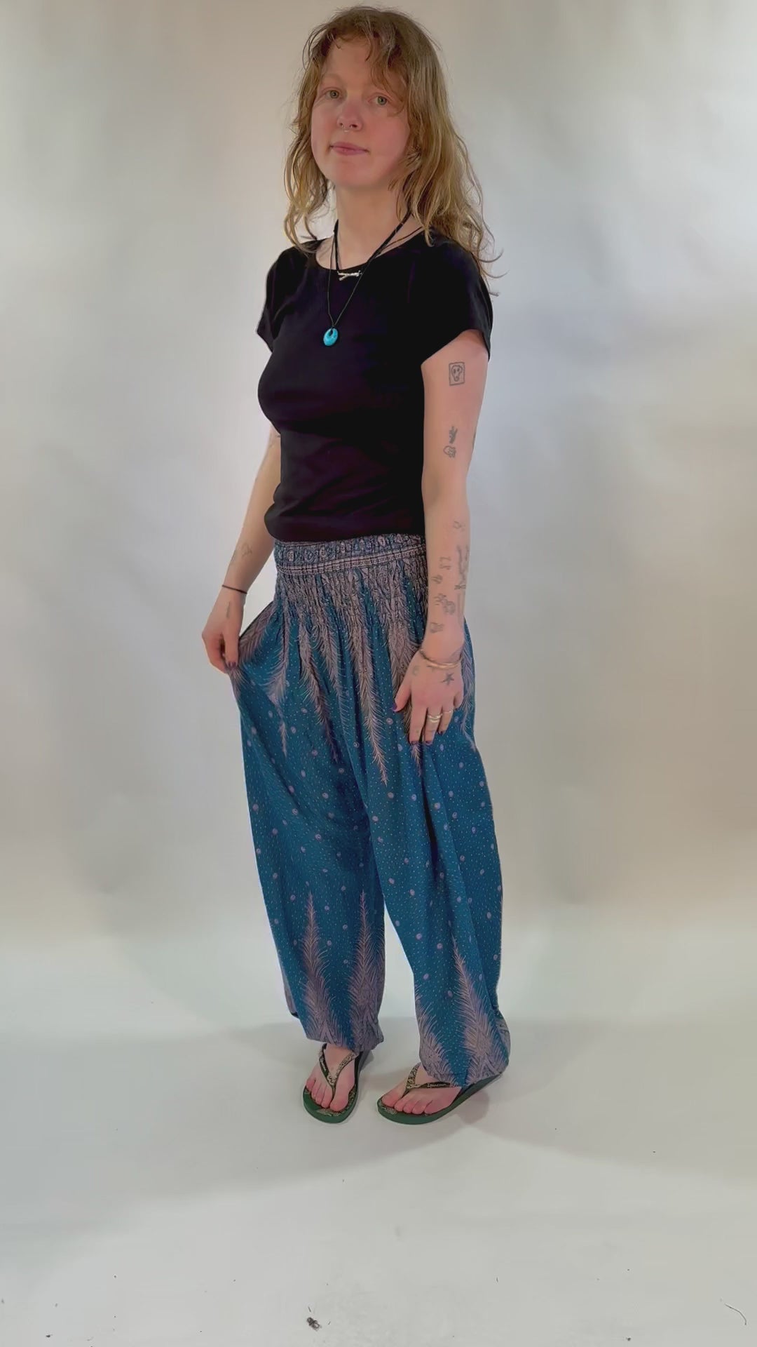 Feather Print Harem Pants