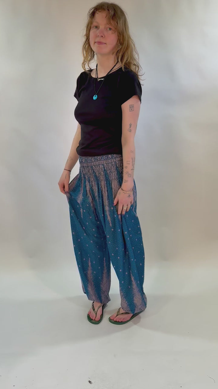 Feather Print Harem Pants