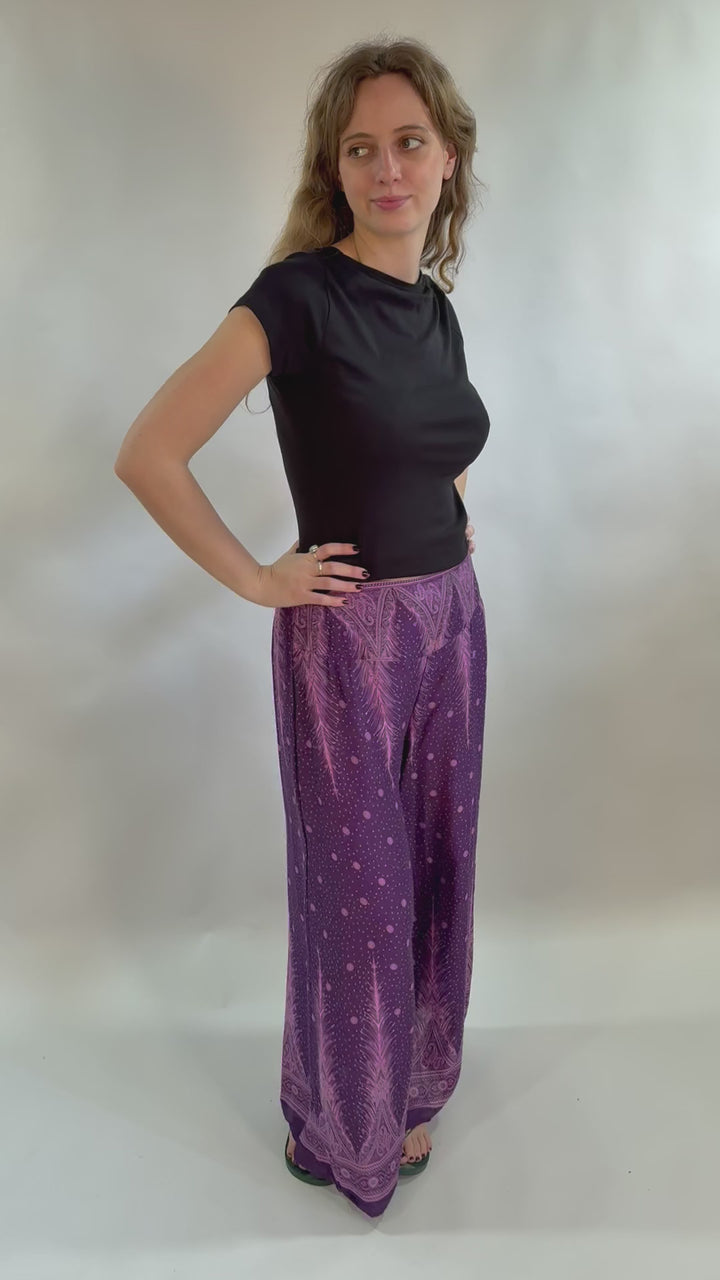 Feather Print Wide Leg Trousers