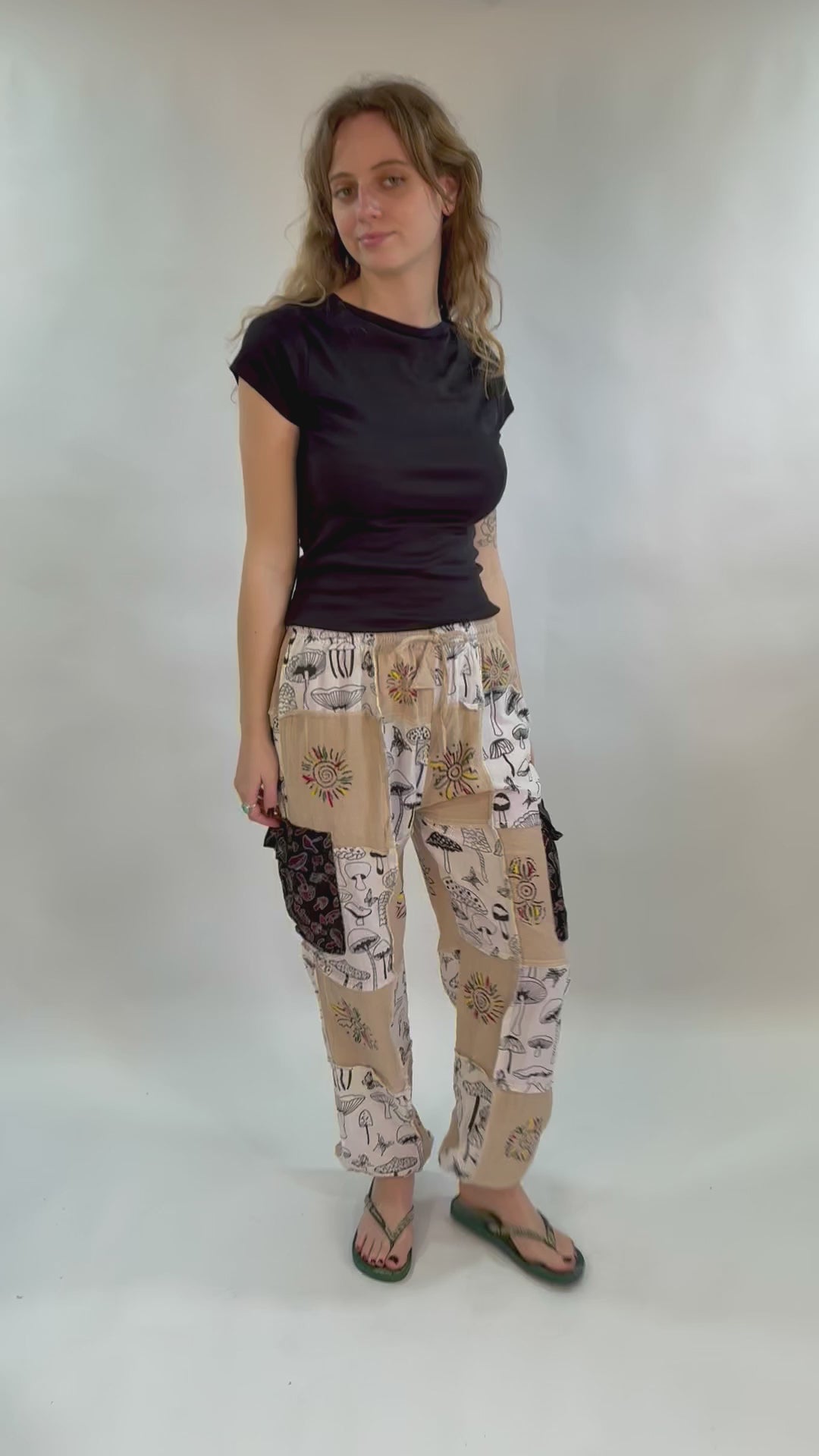 Patchwork Mushroom Cargo Jogger Pants