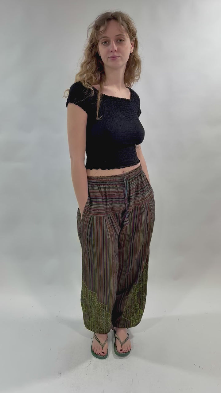 Metallic Thread & Screen Print Harem Pants