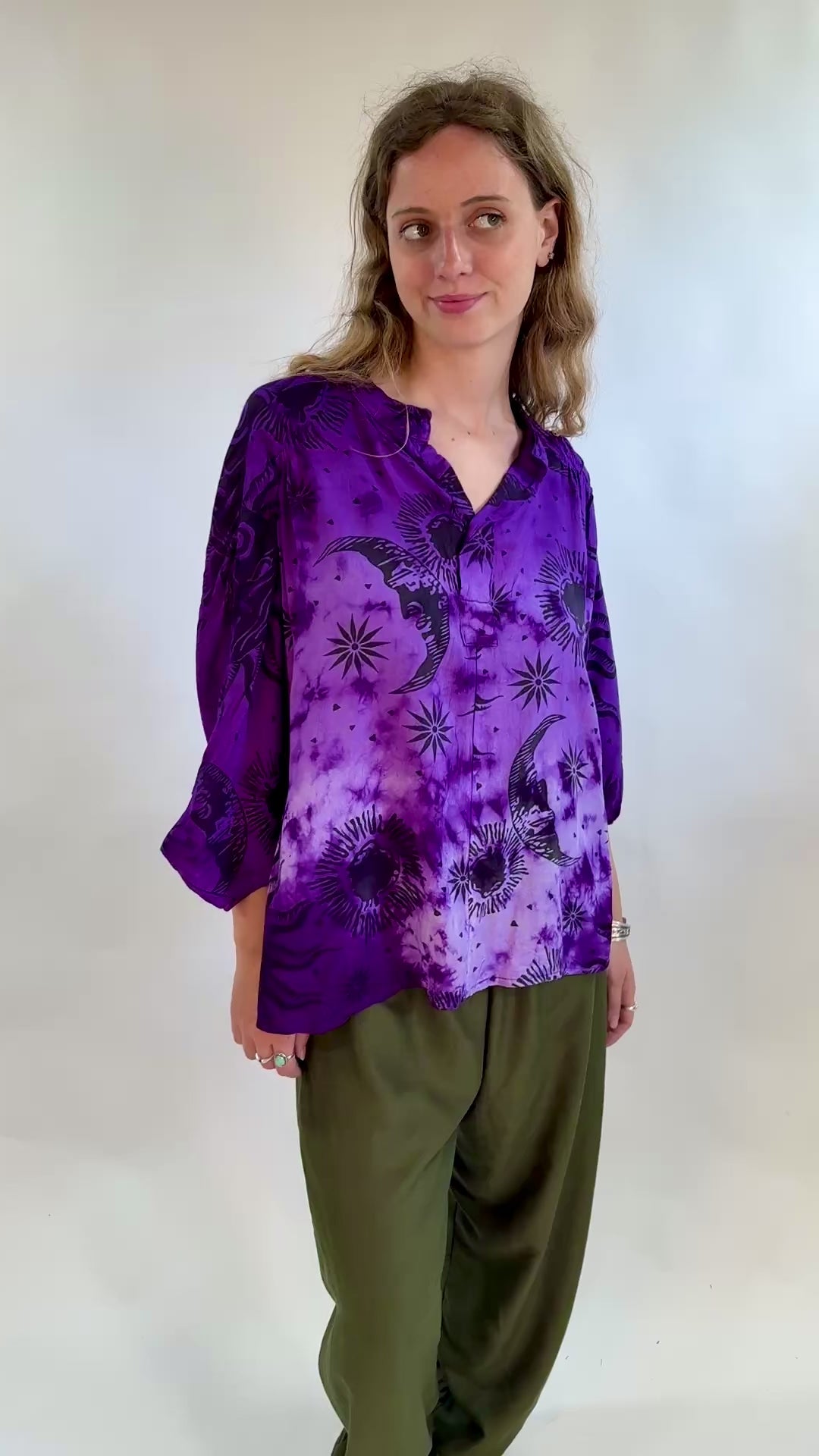 Sun & Moon Print Tie Dye Blouse
