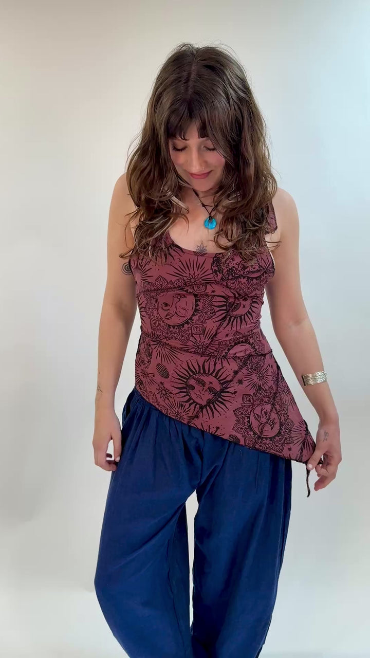 Sun And Moon Print Multi Tie Halter Top