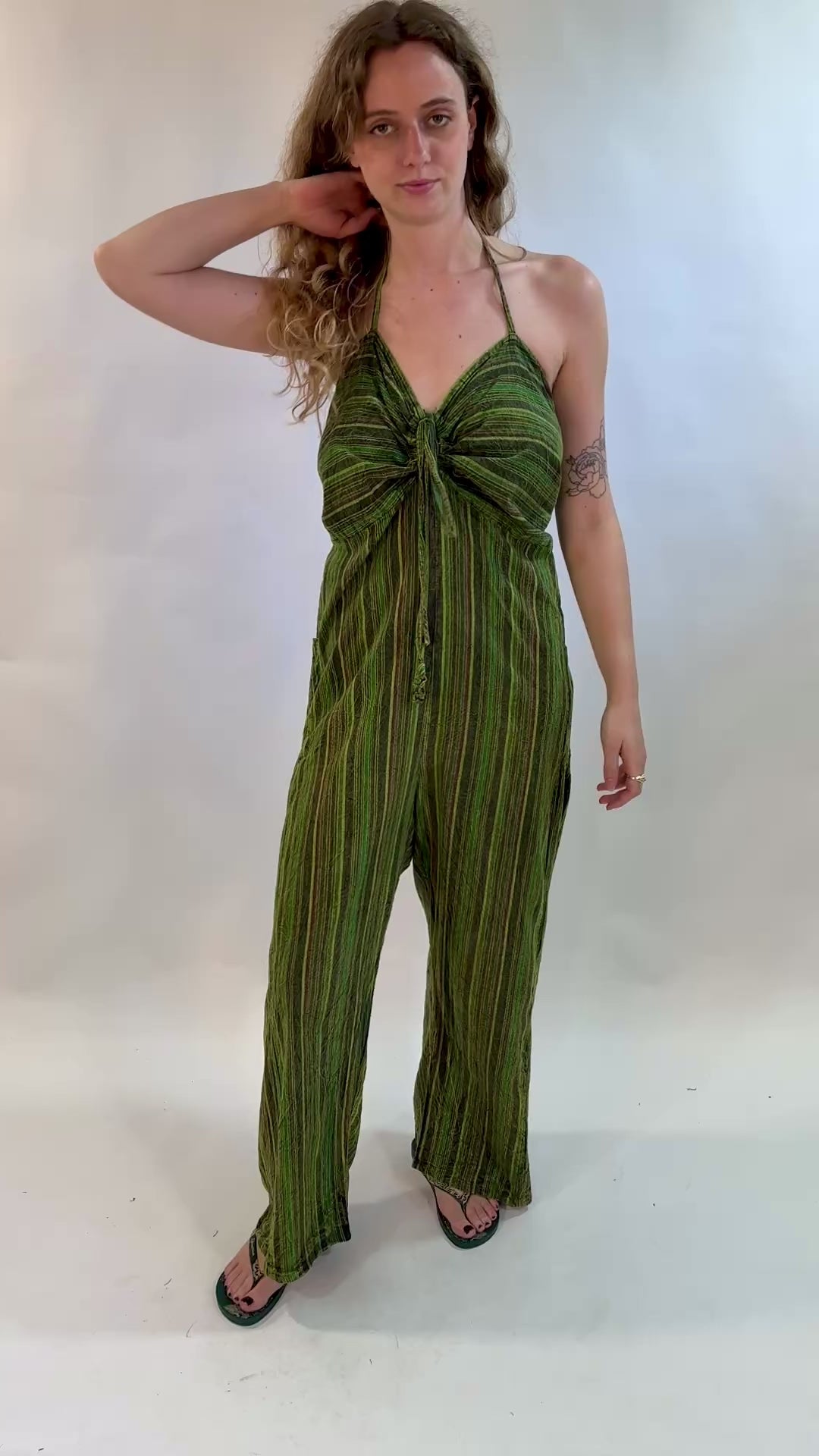 Stripe Cotton Halter Jumpsuit
